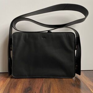 Behno Nappa Crossbody Bag Side Clips Long Handle Sleek Black Purse